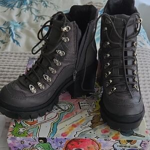 Jeffrey Campbell Dark Gray Lace-Up Chunky Ankle Boots